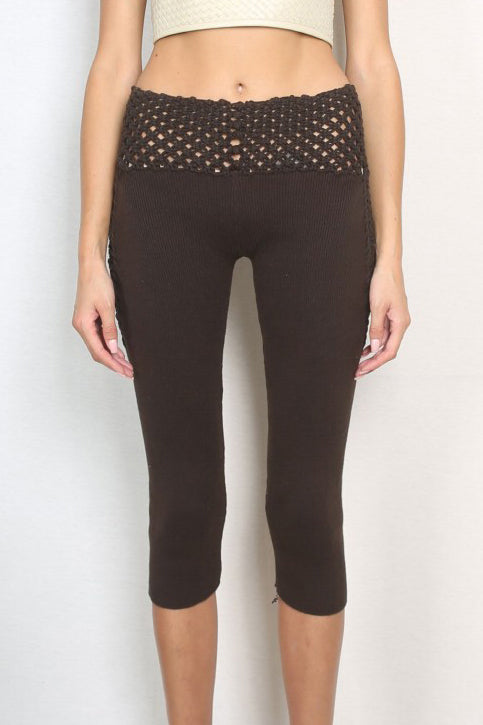 ISA BOULDER hollow waist elastic cropped pants IB-WPN82-SOIL